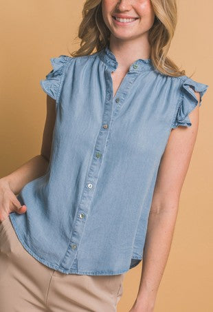 Frill & Whimsy Ruffle Button Up Sleeveless Top (Assorted)