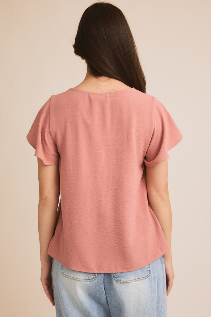 Dusty Rose Ruffle Short Sleeve Top
