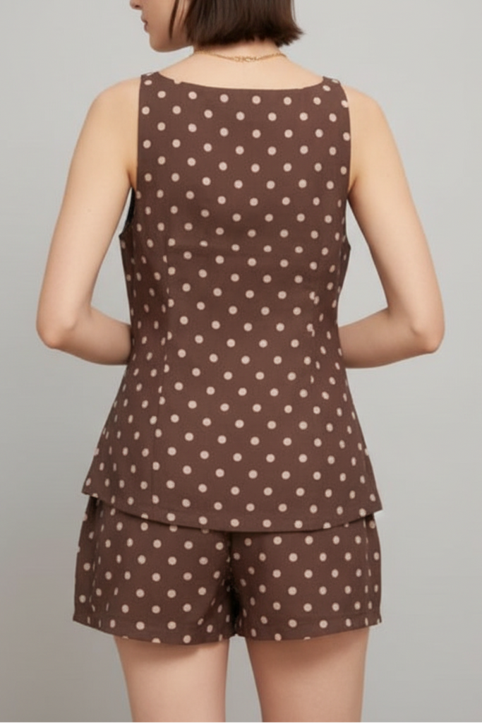 Mocha Polka Button Top