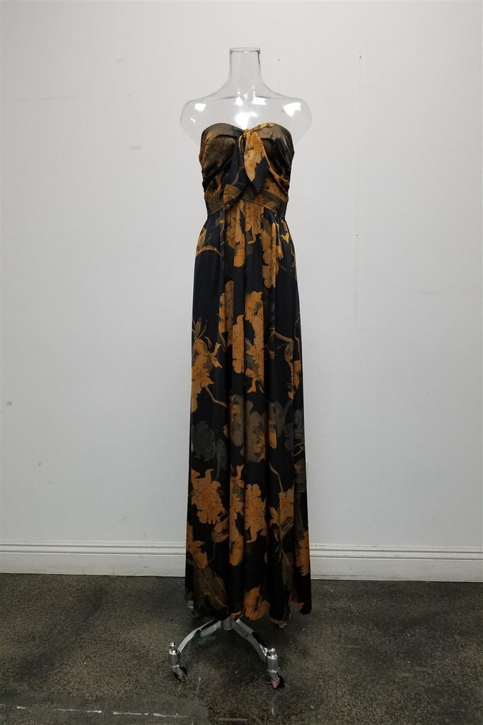 Maple Leaves Smocked Tube Top Jumpsuit in Black