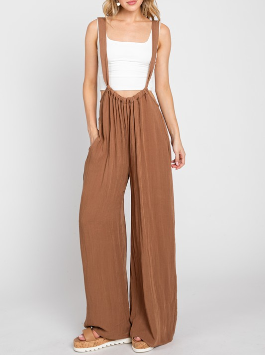 DAY OFF SUSPENDER JUMPSUIT AMBER BROWN