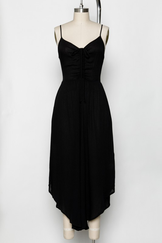 Never Better Front Ruched Round Hemming Midi Jumpsuit Black