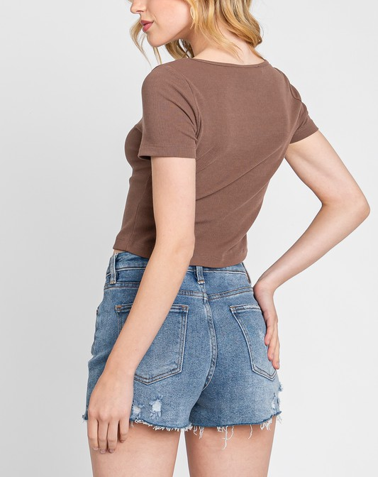 Sunday Set with Crop Top and Elastic Waistband in Light Brown