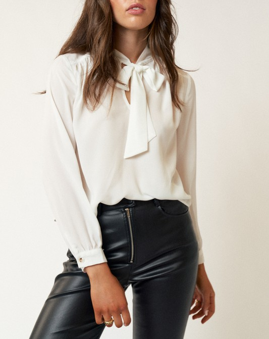 IN-CHARGE TIE-FRONT BLOUSE WHITE