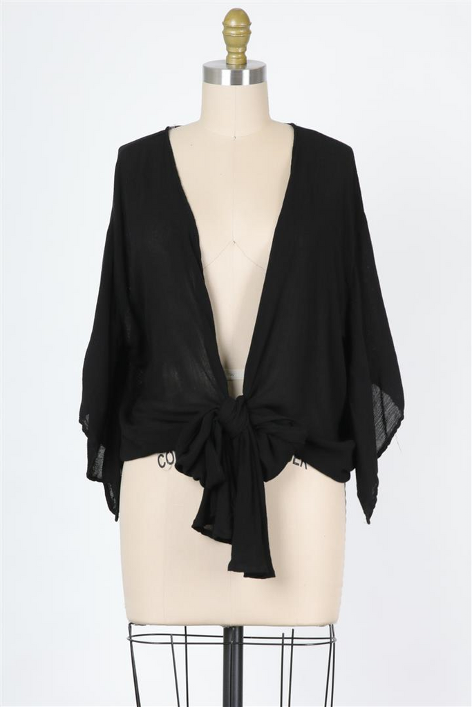 After Dusk Tie-Front Wrap Kimono Black