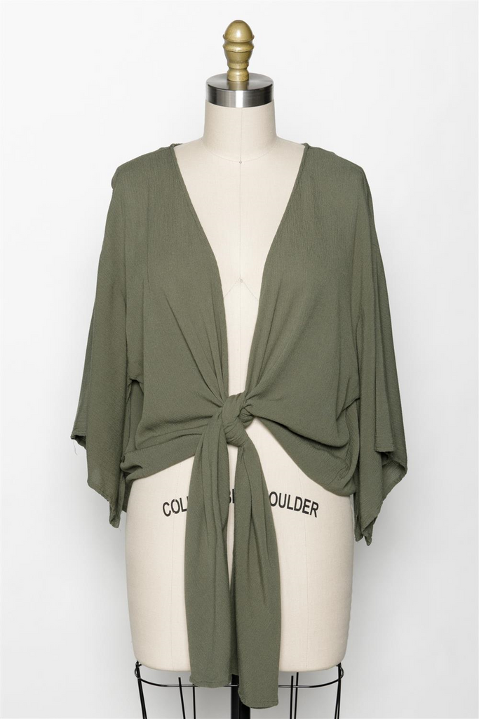 After Dusk Tie-Front Wrap Kimono Light Olive