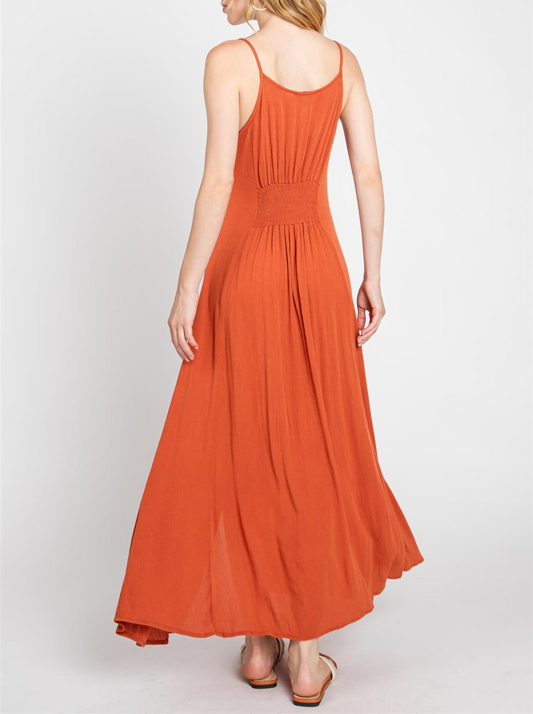 Chelsea Button Front Dress In Rust