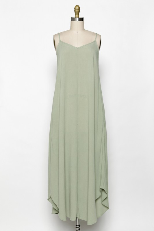 Crepe Cotton Gauze Maxi Dress With Pockets In Sage