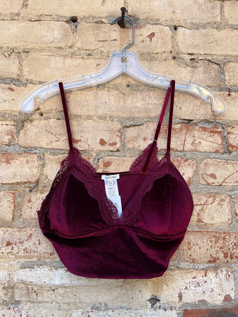 Velvet Embrace Bralette with Lace in Deep Red