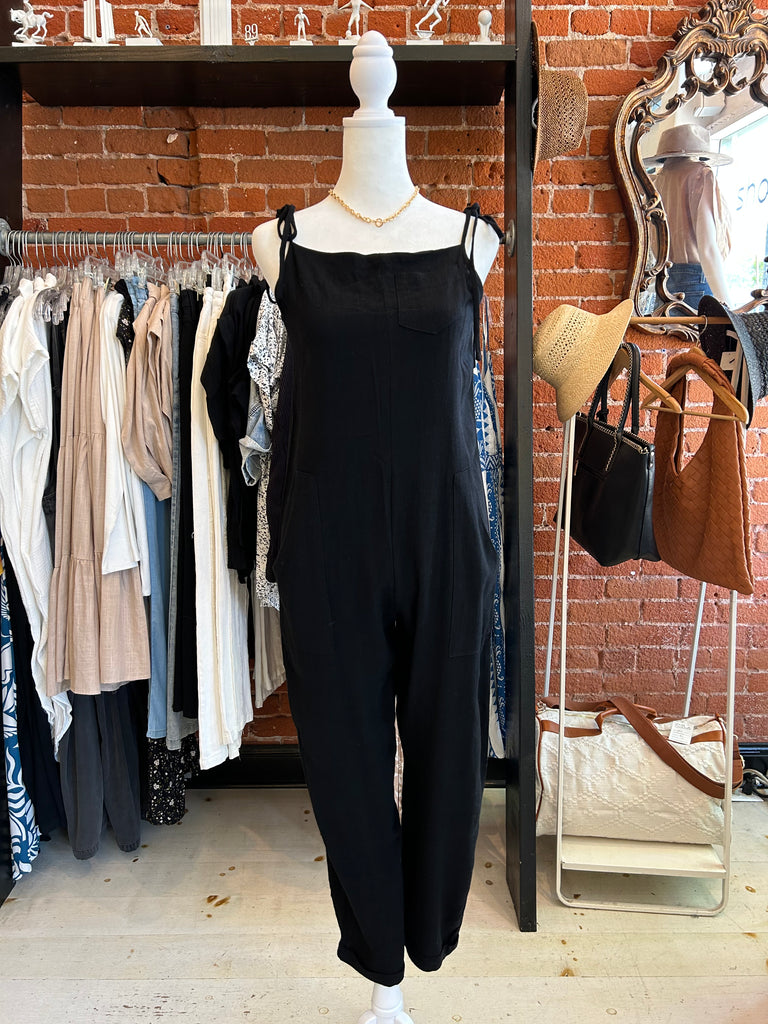 Kai Light Weight Linen Overalls In Black