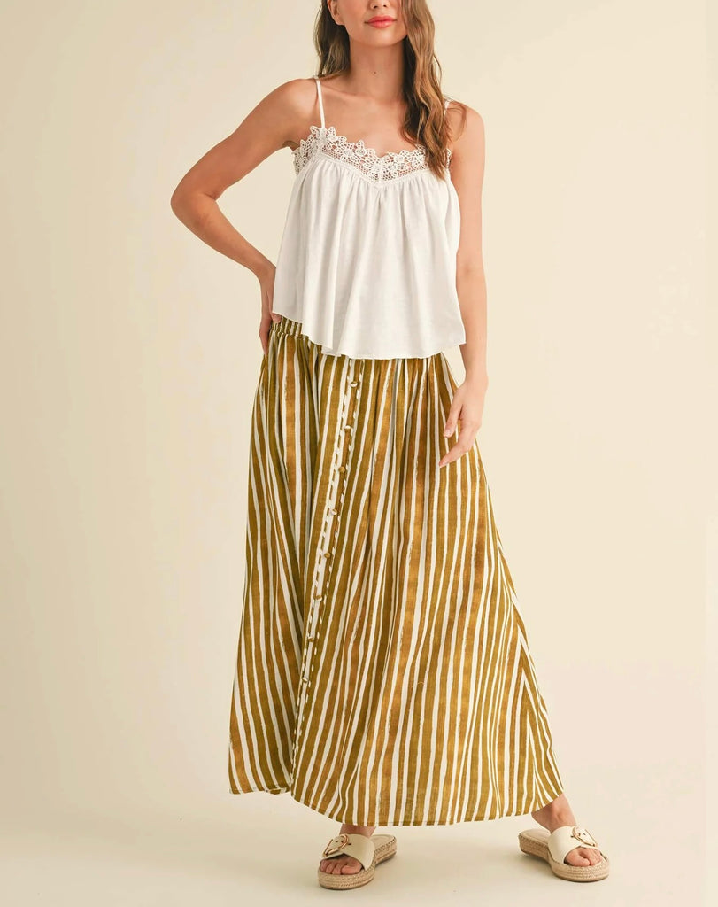 Golden Stripes High Waist Midi Skirt