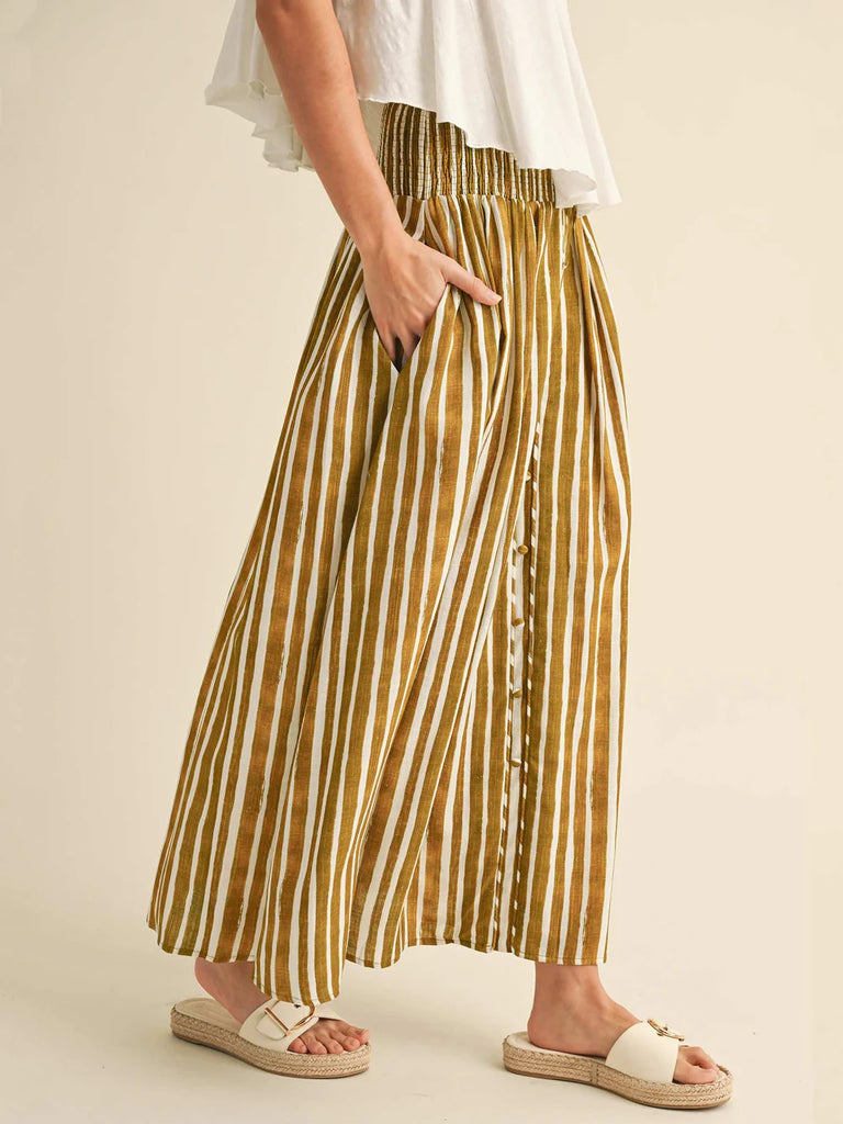 Golden Stripes High Waist Midi Skirt