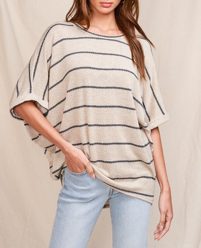 Striped Dolman Knit Short Sleeve Tee (Assorted Colors)