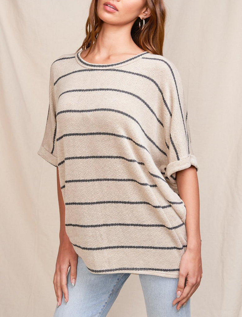 Striped Dolman Knit Short Sleeve Tee (Assorted Colors)