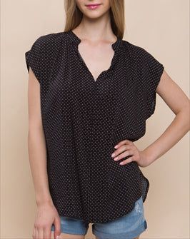 Cover Me In Polka Dots Black And White V Neckline Short Sleeve Blouse