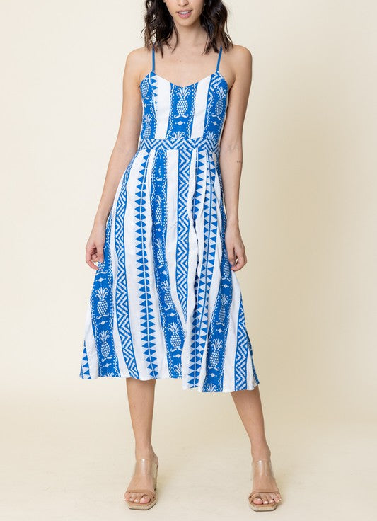 Baby Blues Bohemian Printed Maxi Dress With Pineapple Accents