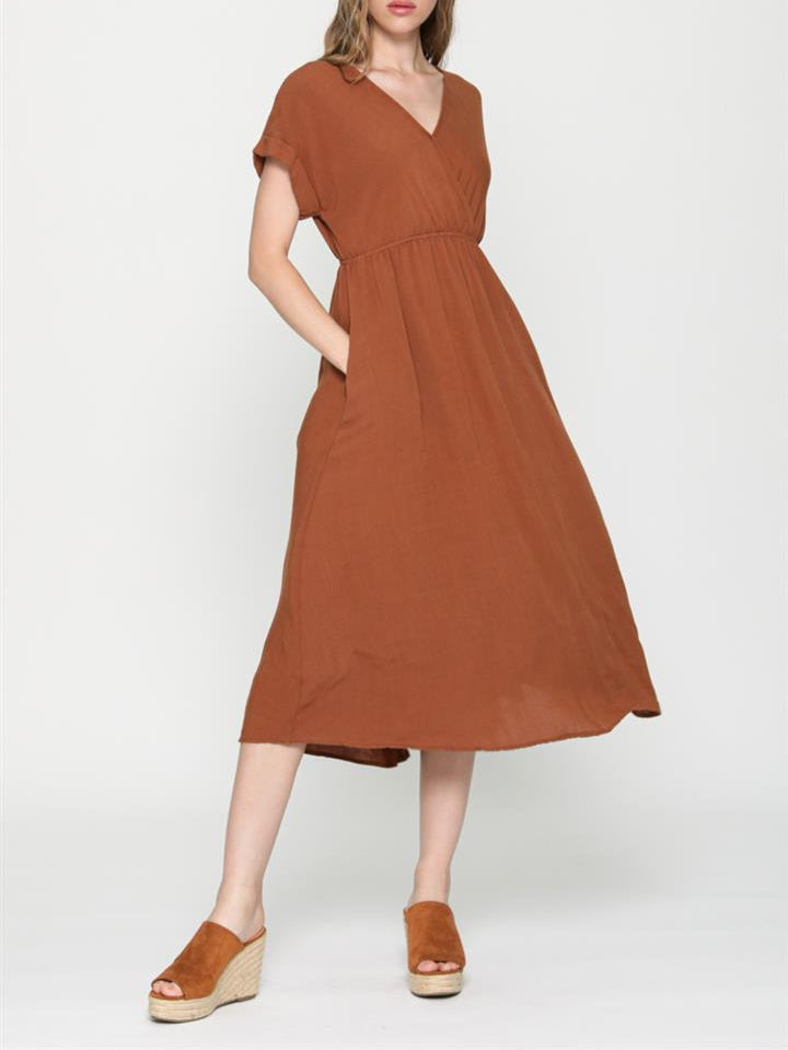 Holding You Close Short Sleeve Terra Cotta Midi Dress