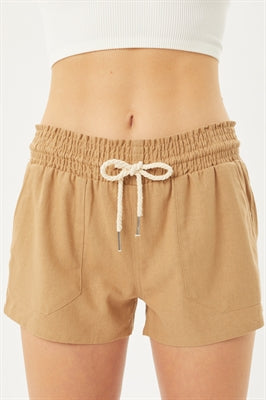 Heat Wave Linen Drawstring Short In Camel
