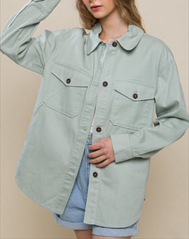 Lauren Oversized Denim Jacket In Sage
