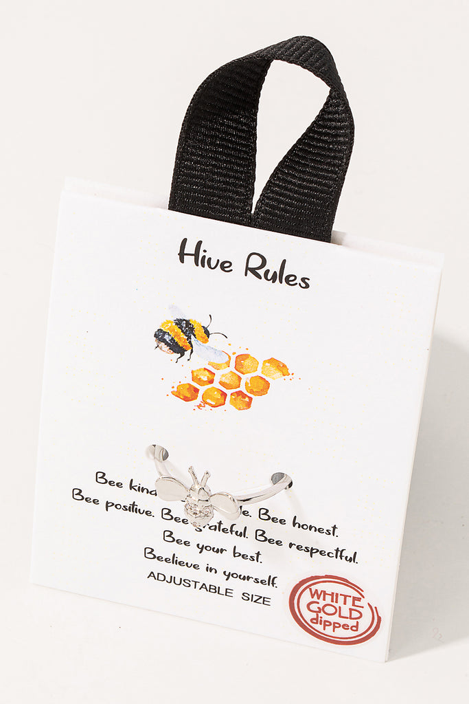 Sweet As Honey 18K White Gold Dipped Size Adjustable Bee Ring