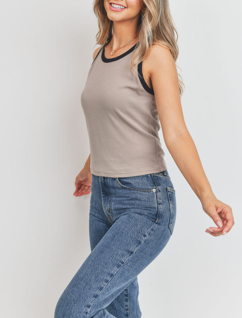 Warm Up Mocha Black Tank Top