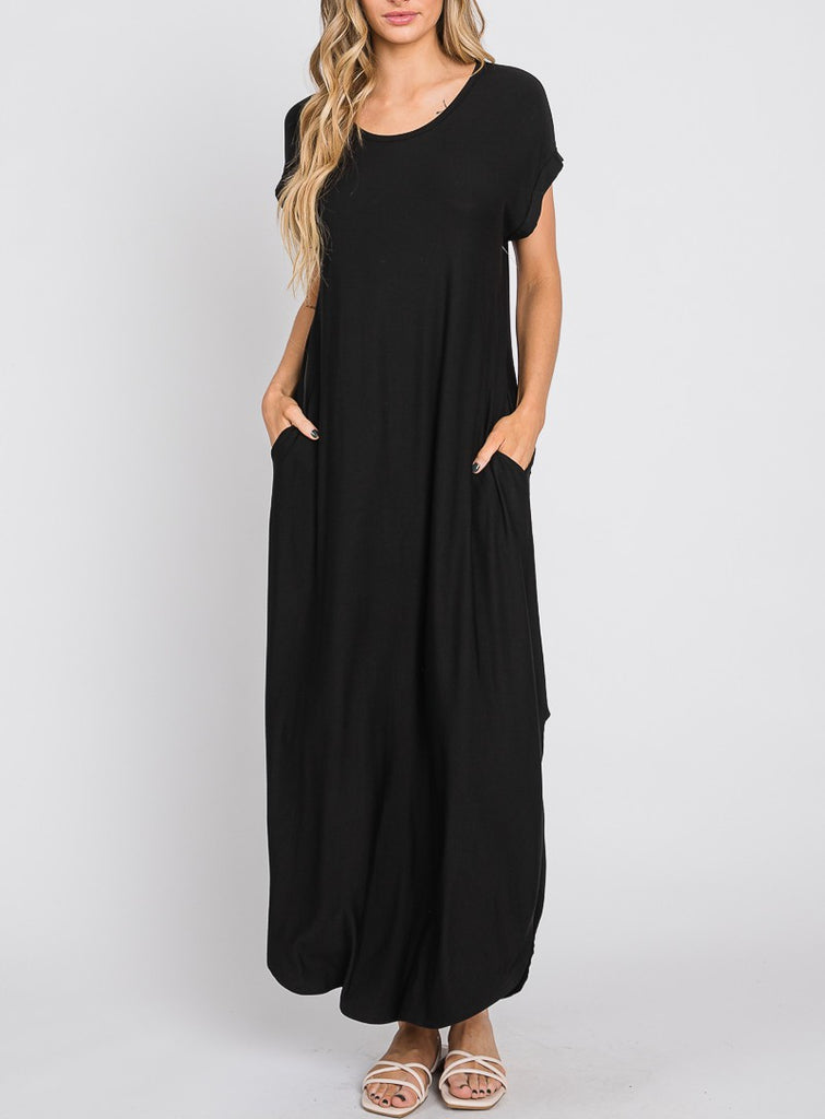 Make You Mine Crew Neck T Shirt Maxi Dress In Black