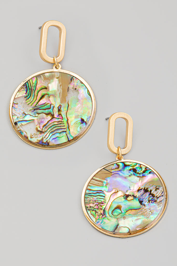 Abalone Charm Oval Link Drop Earrings