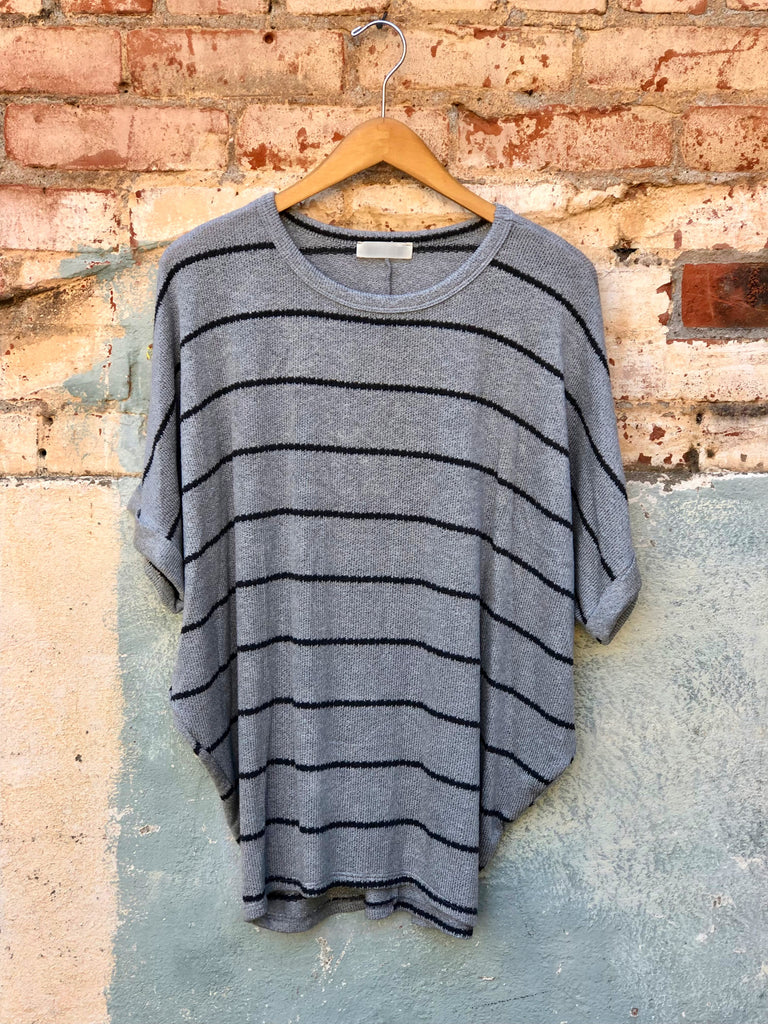 Striped Dolman Knit Short Sleeve Tee (Assorted Colors)