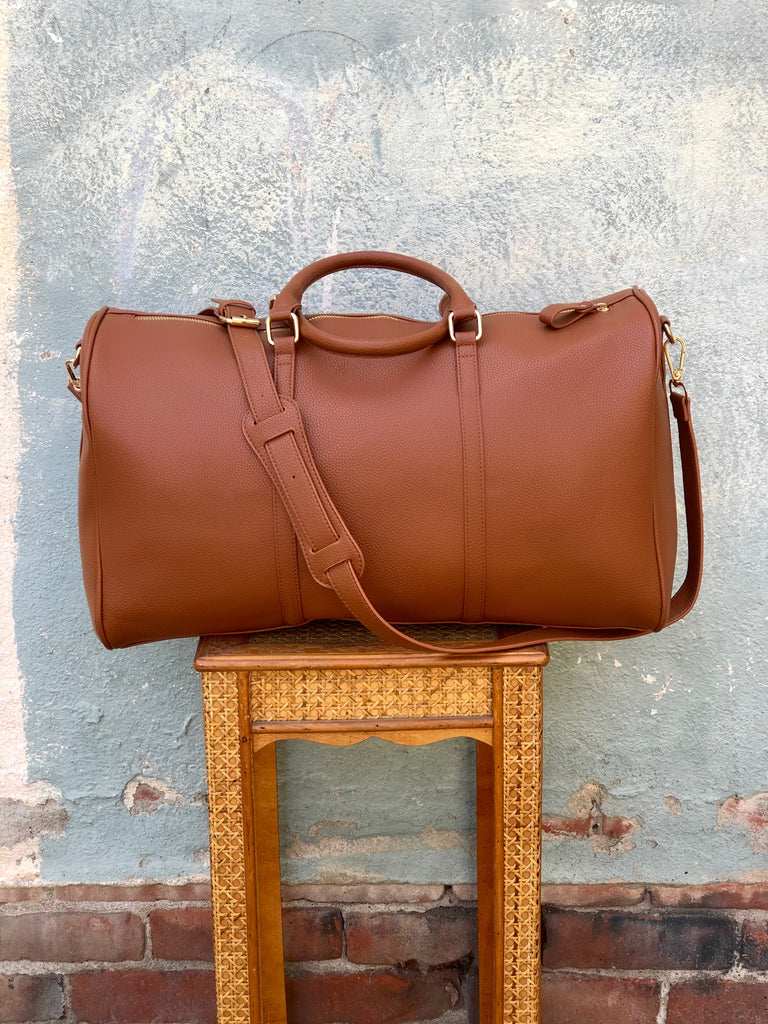 The Perfect Get Away Brown Vegan Leather Weekender Tote