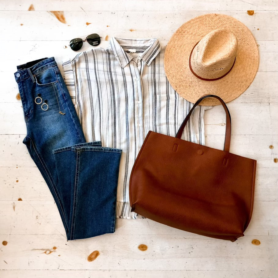 Style Pages White And Blue Striped Classic Button Down Shirt