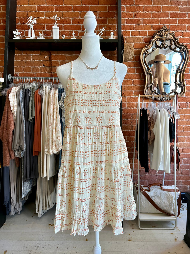 Serenity Print Ruffle Hem Sundress In Orange And Cream
