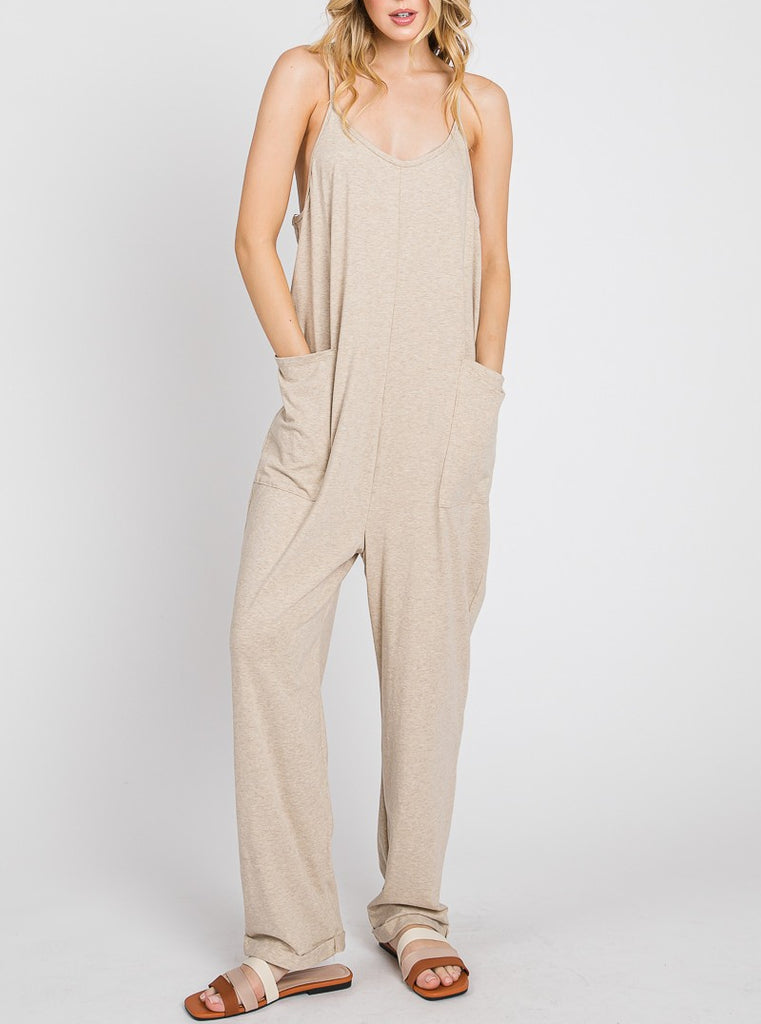 Heavenly Soft Scoop Neck Oatmeal Jumpsuit