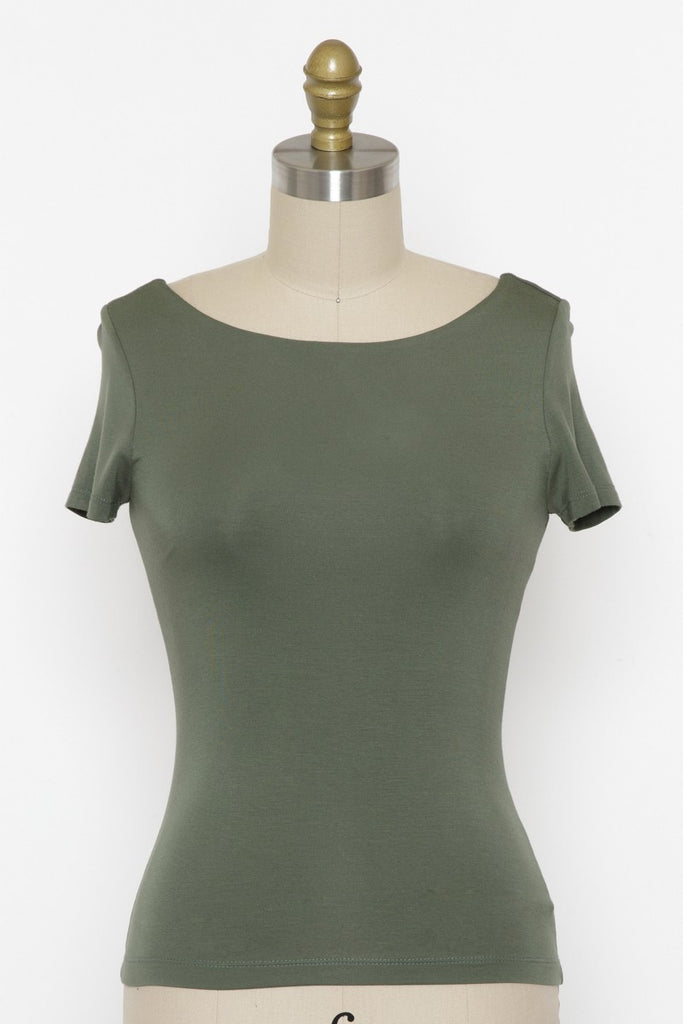 Fresh Start Short Sleeve Deep Back Tee In Olive