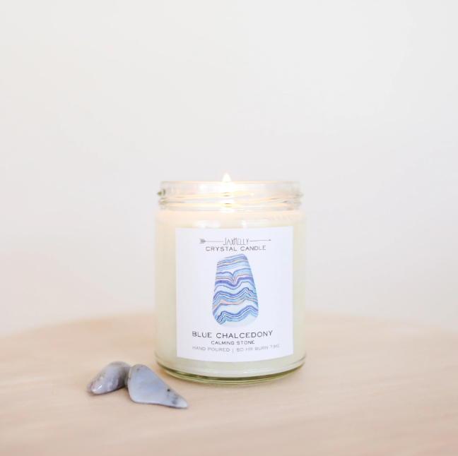 Blue Chalcedony Crystal Candle - Calming