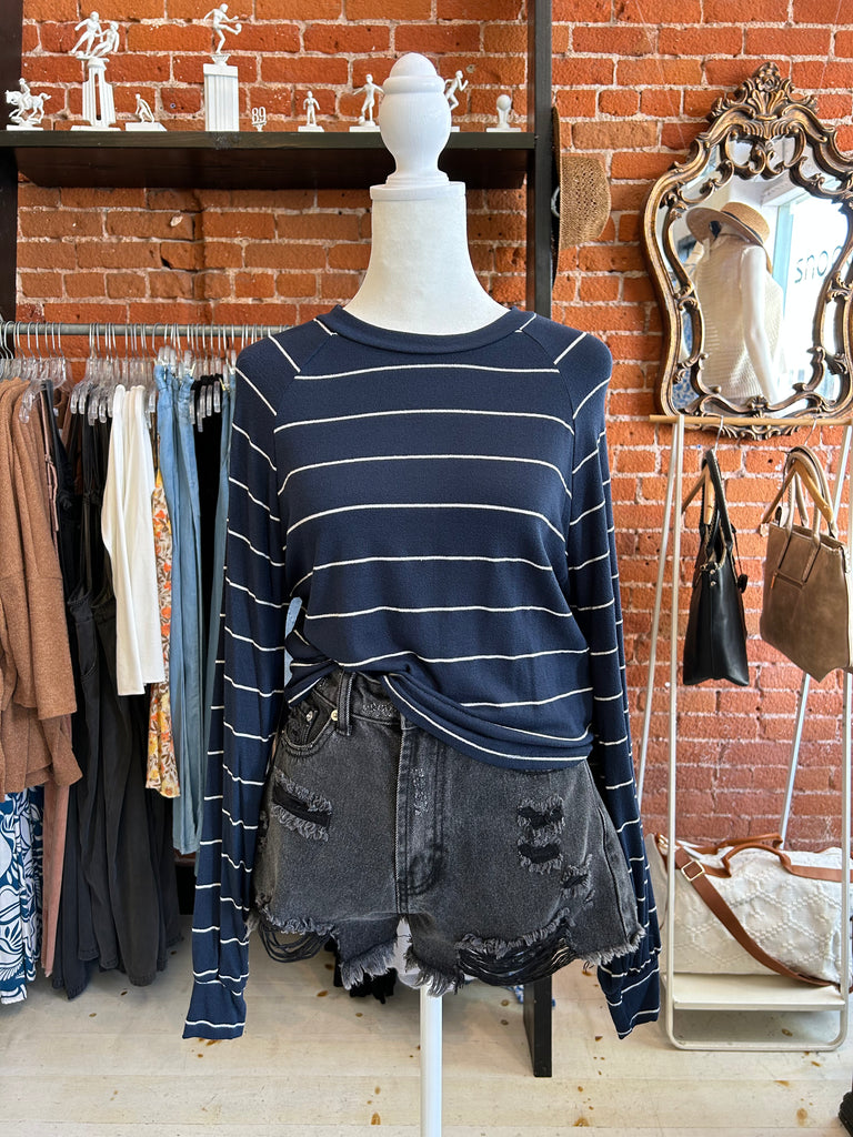 Saylor Navy And White Striped Long Sleeve Top