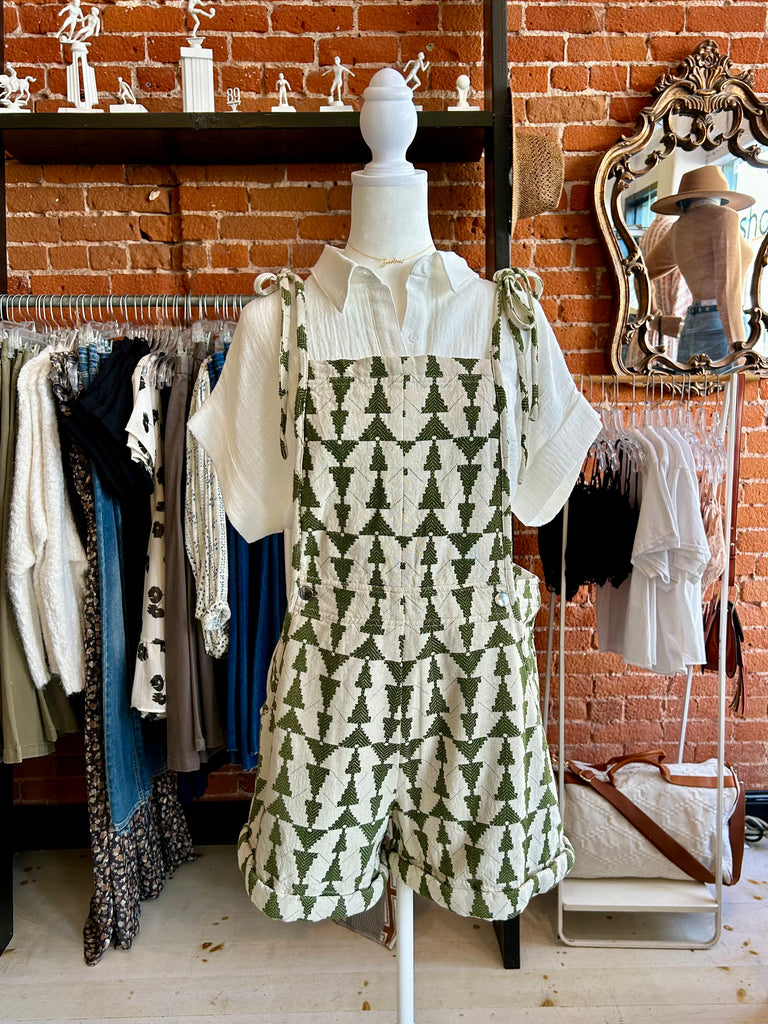 Sasha Cream And Olive Geometric Printed Knot Shoulder Romper
