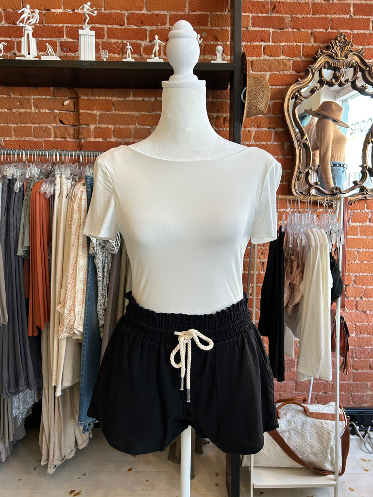 Heat Wave Linen Drawstring Short Black