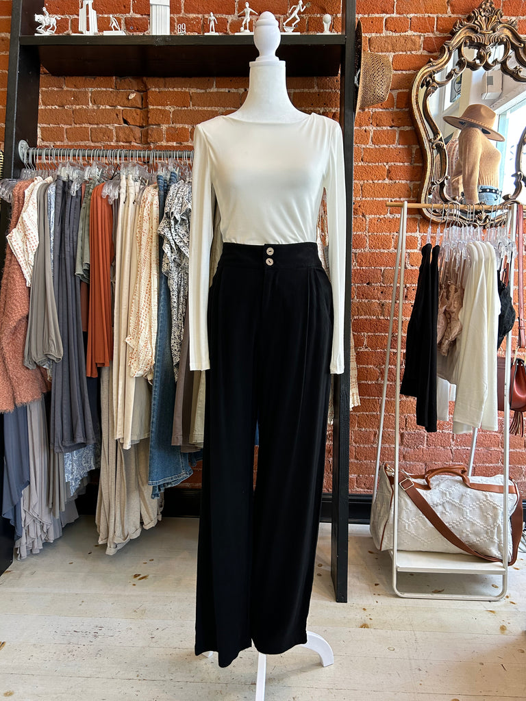 Style Boss Chic Pleat Front Linen Trouser Pant in Black