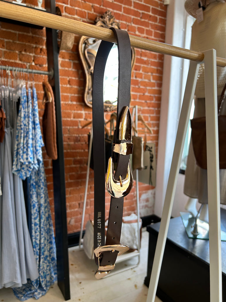 Double Buckle Vegan Leather Belt In Espresso