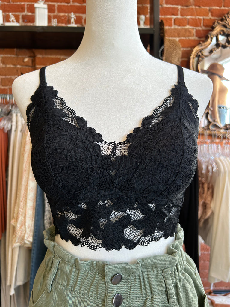 About You Lace Longline Bralette Top Black