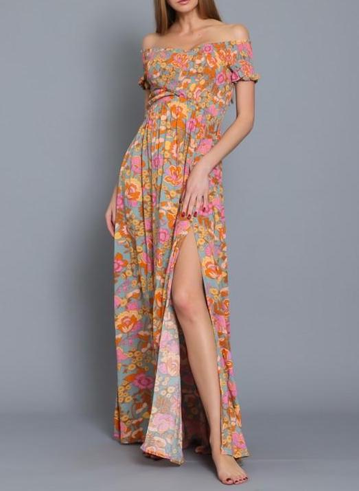 Maxine Off Shoulder Smock Top Floral Maxi Dress