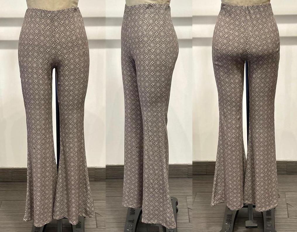 Woven Eclectic Print Elastic Waist Bell Bottoms