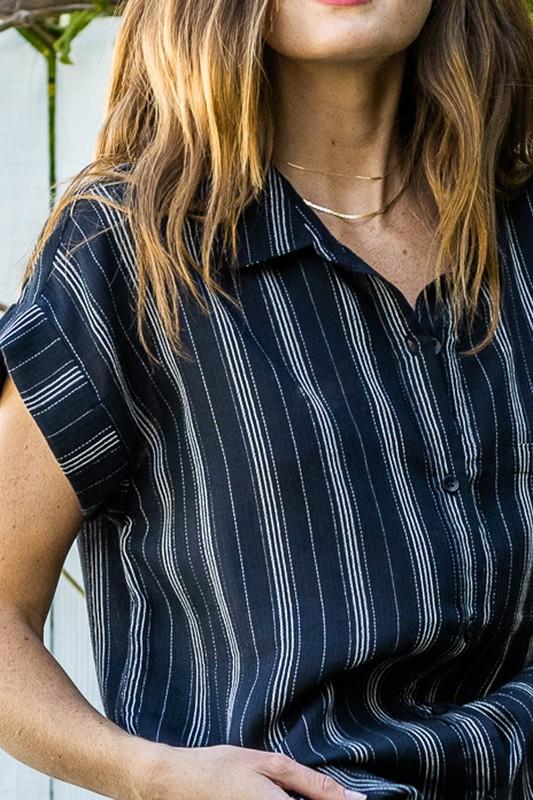 Style Pages Black and White Striped Classic Button Down Shirt