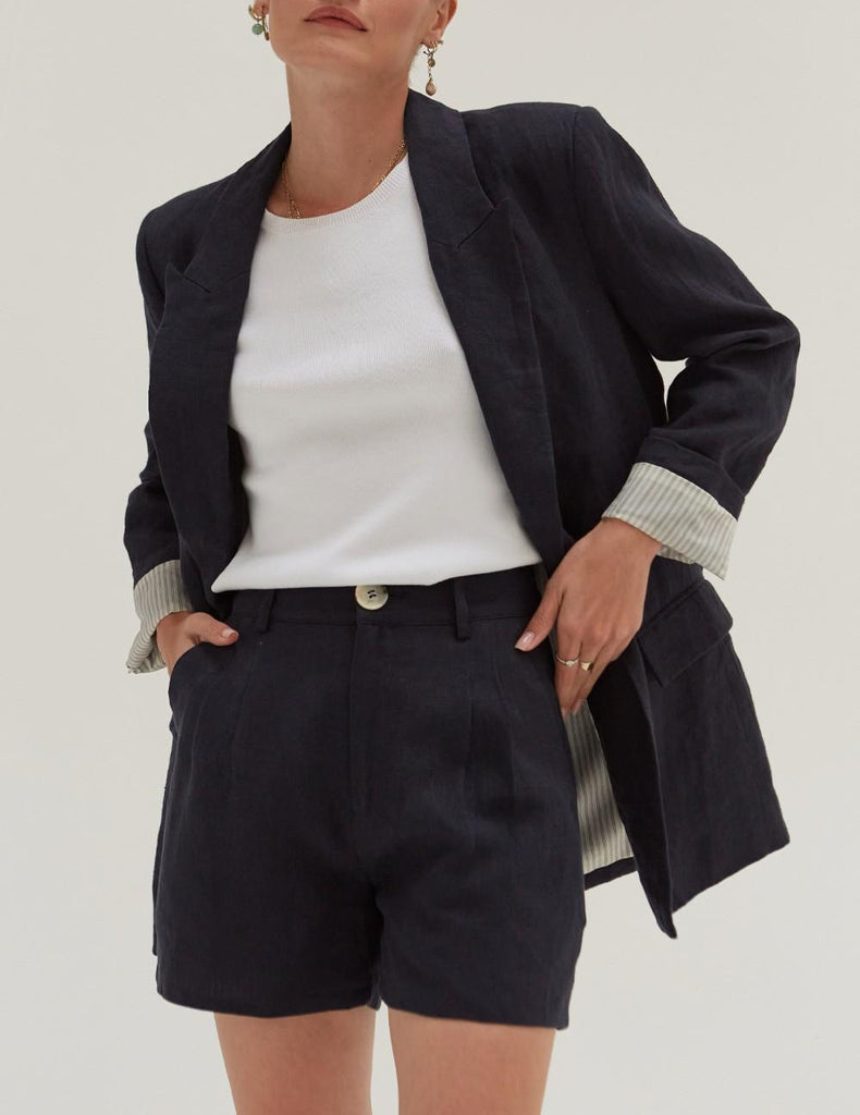 Addison Navy Linen Trouser Short
