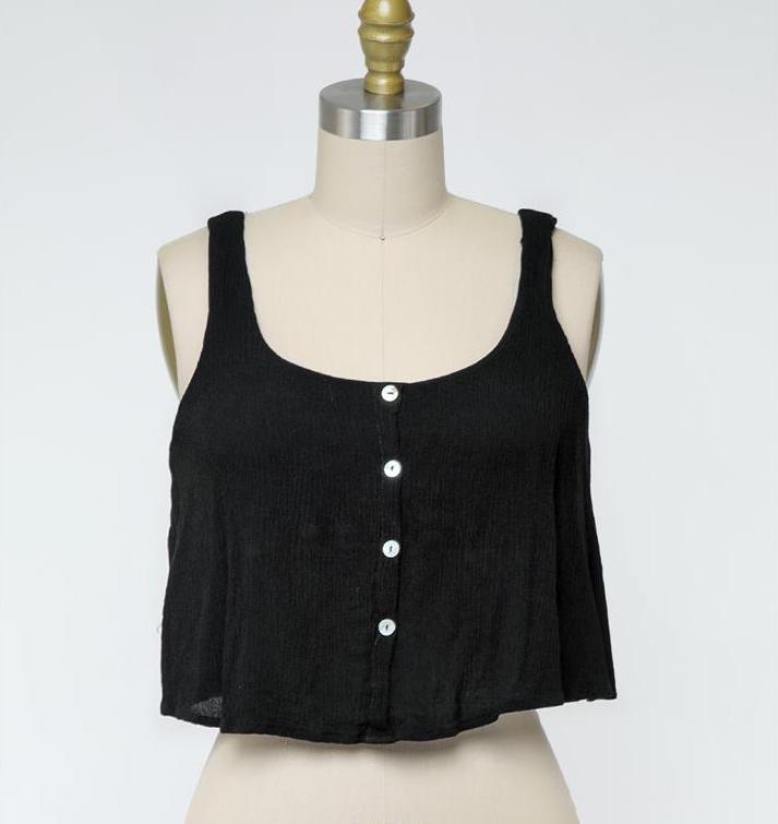 Go With The Flow Gauze Button Down Crop Tank (Avail: Black, Ivory, Sand)