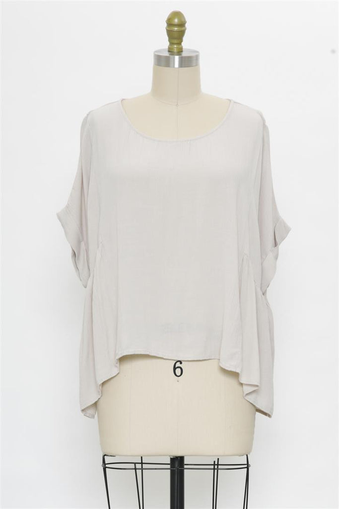Go With The Flow Soft Woven Roll Sleeve Top In Sand