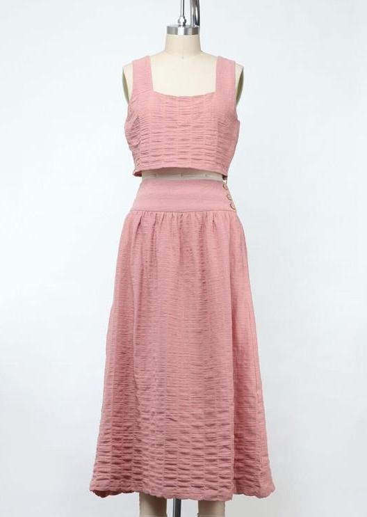 Parkside Two Piece Crop Top and Skirt Set In Sunset Pink
