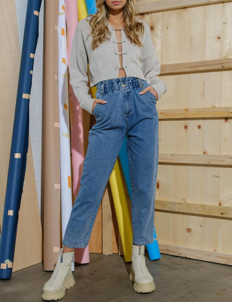 Lydia Paperbag High Waist Jeans In Blue Denim