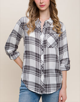 Jane Button Down Flannel Top (Assorted Colors)