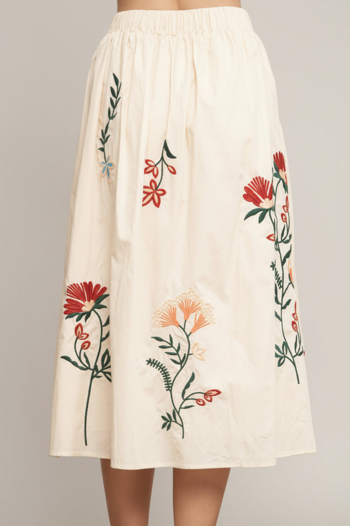 Wildflower Embroidered Midi Skirt
